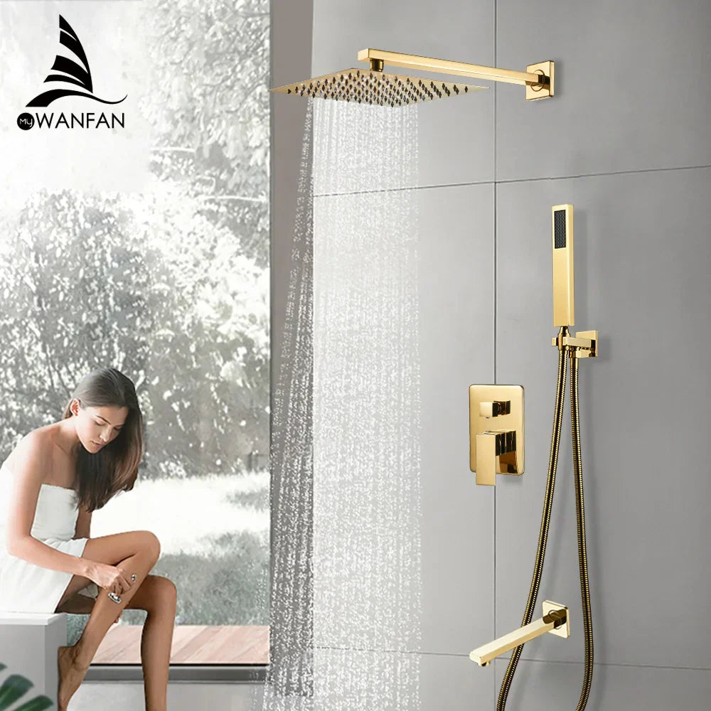 Juego de Grifo de Ducha de Lluvia de Baño Dorado Decorbites™ Oculto en la Pared