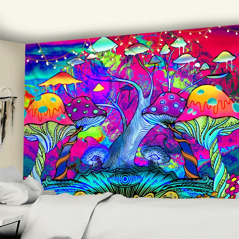 Magic Mushroom Mandala Tapestry Wall Hanging by Decobites - Boho Psychedelic Home Decor