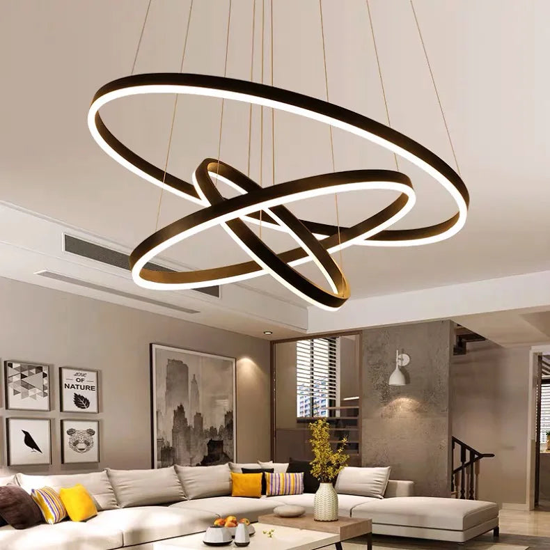 DecorBites™ Black Led Rings Circle Pendant Chandelier for Living Dining Kitchen