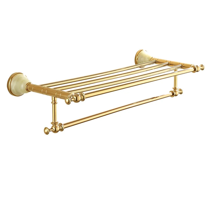 DecorBites™ Gold Bathroom Accessories Set: Shelf, Towel Rack, Holder, Brush Holder, Bath Hardware