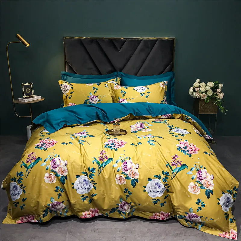 Decobites 1400TC Egyptian Cotton Bird Floral Bedding Set - Luxury 4Pcs