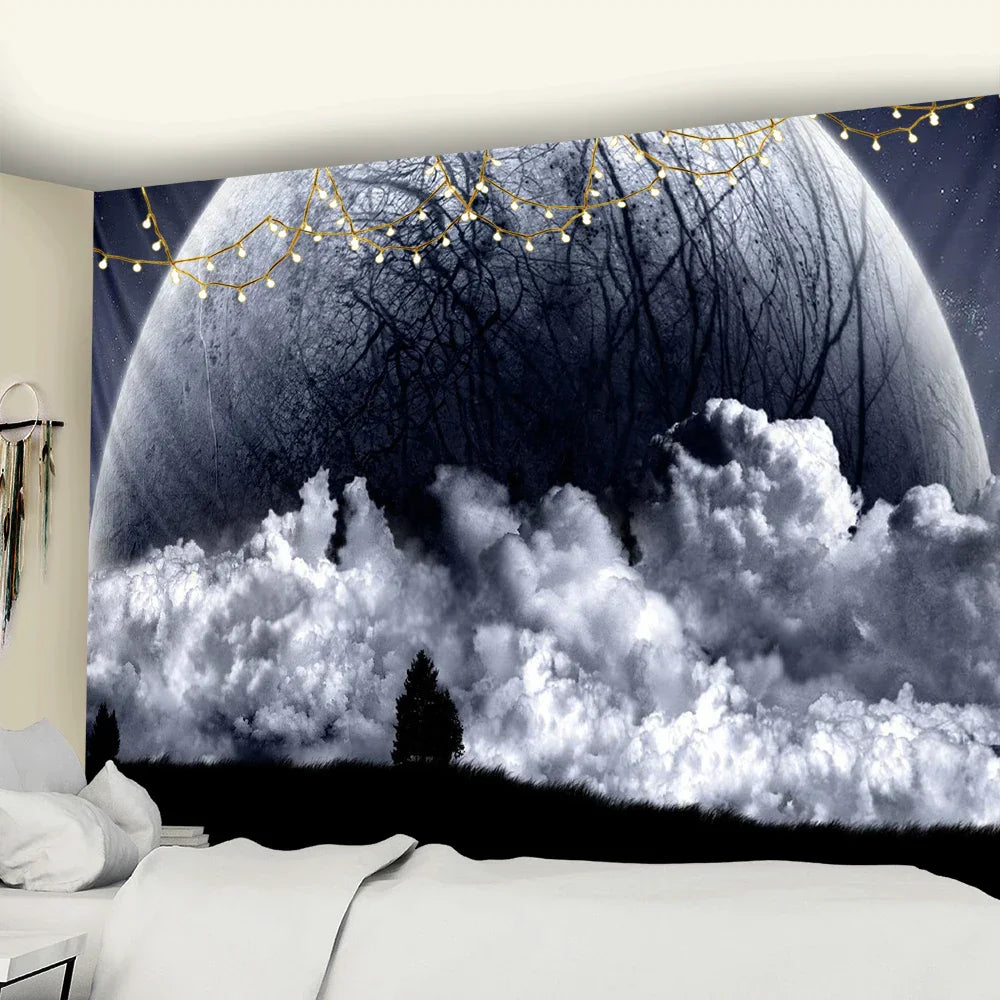 Decobites Moon & Starry Sky Tapestry: Beach Blanket, Yoga Mat & Living Room Decor