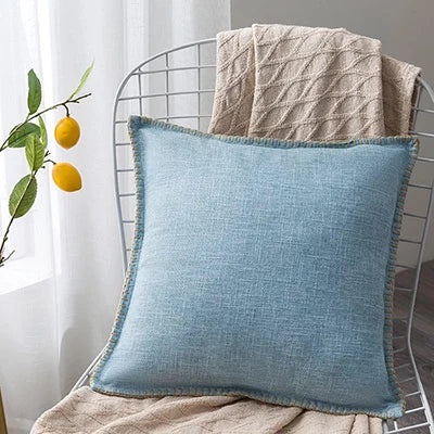 DecorBites™ Linen Fringe Cushion Cover: Blue Grey Yellow Red Green for Sofa Bed