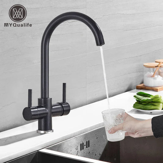 DecorBites™ Brass Kitchen Faucet with Double Sprayer and Drinking Water Filter