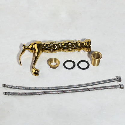DecorBites™ Golden Plated Bathroom Basin Faucet High Short Style Single Handle Sink Mixer Tap