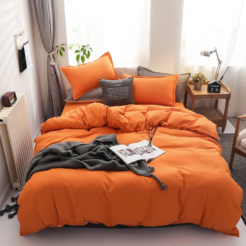 Decobites Brushed Duvet Cover Set, Solid Orange Red, Luxury Hotel Bedding Set