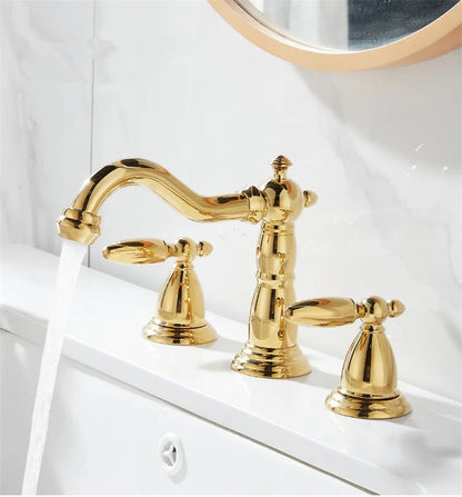 DecorBites™ Gold Brass Widespread Bathroom Faucet - Antique Sink Faucets 3 Hole