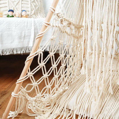 Decobites Macrame Kids Tent with Wooden Stick Holder for Boho Decor