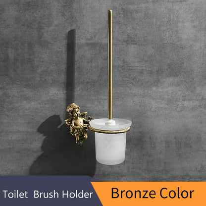 DecorBites™ Classic Angel Brass Toilet Brush and Holder Set for Bathroom
