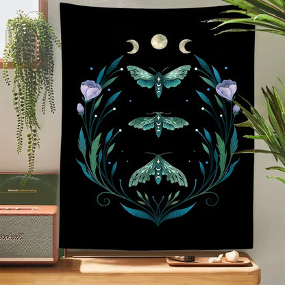 Starry Moon & Flower Botanical Tapestry by Decobites for Home Wall Decor