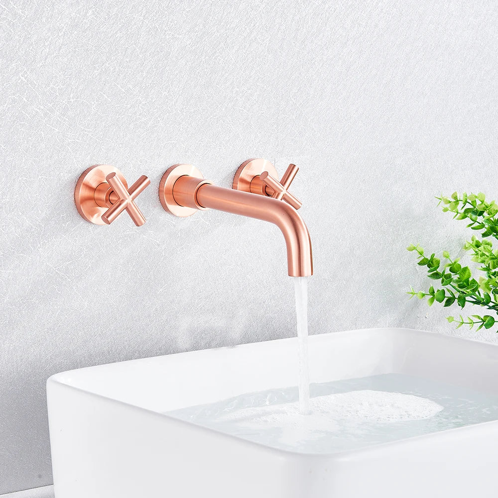 DecorBites™ Golden Dual Handle Wall Mounted Basin Faucet - Rotate Spout Sink Mixers
