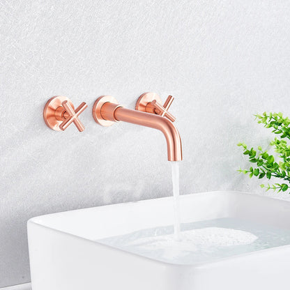 DecorBites™ Golden Dual Handle Wall Mounted Basin Faucet - Rotate Spout Sink Mixers