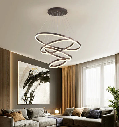 DecorBites™ Black Led Rings Circle Pendant Chandelier for Living Dining Kitchen