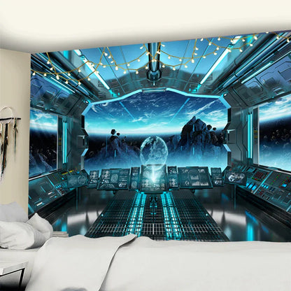 Decobites Galaxy Alien Planet UFO Spacecraft Tapestry Wall Hanging Home Decor