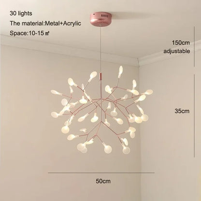 DecorBites™ Heracleum Chandeliers: Modern Black/Rose Gold Round Firefly Lamp Branch Design