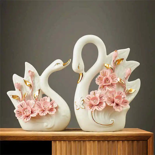 DecorBites™ Elegant Swan Sculpture Figurines Pair for Home Décor & Wedding Gift