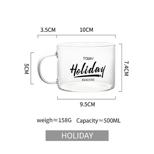 Vaso de vidrio DecorBites™ con asa y diseño creativo del alfabeto | Vaso personalizado para té y postres en la oficina
