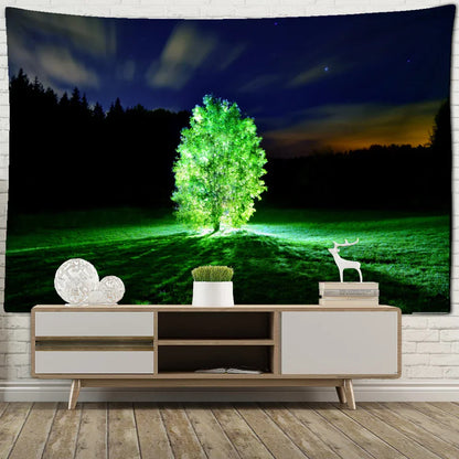 Fluorescent Green Stripe Luminous Plant Tapestry Wall Hanging for Bohemian Living Room Decor - Decobites