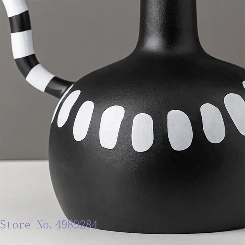 DecorBites™ Ceramic Vase with Black and White Spots | Abstract Wave Point Design