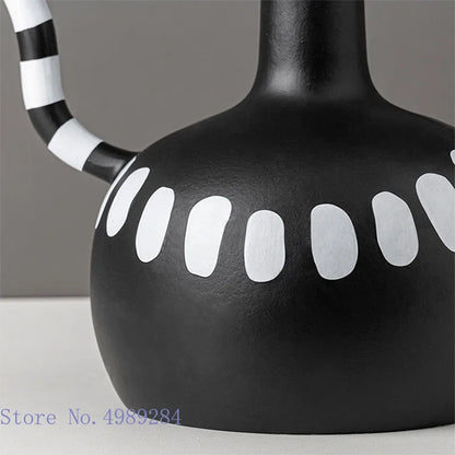 DecorBites™ Ceramic Vase with Black and White Spots | Abstract Wave Point Design