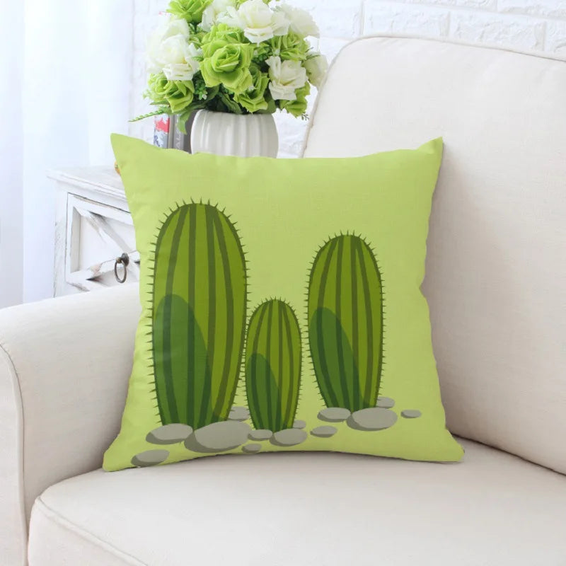 DecorBites™ Cactus Hand Painting Decorative Pillowcase for Sofa, Chair Cushion Home Decor