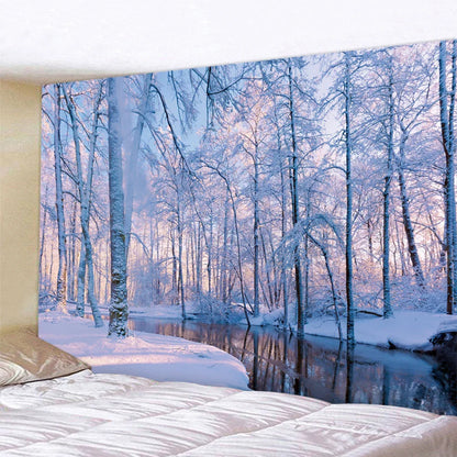 Decobites Christmas Snow Forest Tapestry: Bohemian Bedroom Wall Decoration