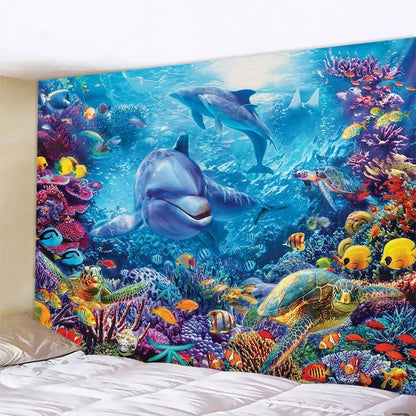 ديكور بايتس™ بساط يوغا ماندالا ثلاثي الأبعاد لعالم ما تحت الماء، ديكور منزلي، نسيج أريكة هيبي، بطانية