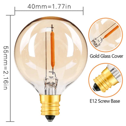 DecorBites™ G40 سلسلة مصابيح LED زجاجية كهرمانية بيضاء دافئة لتزيين الفناء، قابلة للتعتيم 1 وات