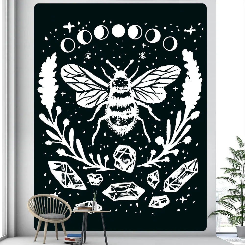 Decobites Skull Bee Cat Tapestry: Bohemian Home Decoration Art for Wall, Sofa, Blanket