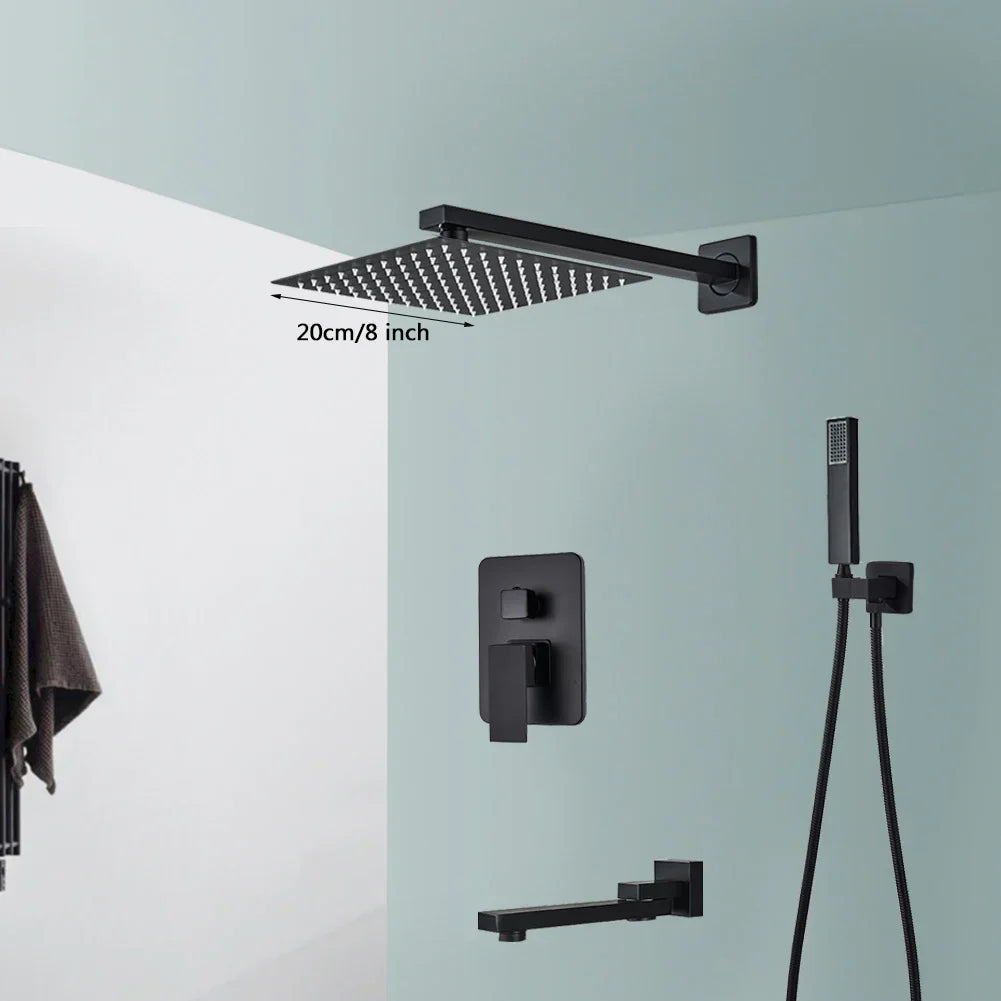 DecorBites™ Black Wall Mounted Rainfall Shower System with Tub Spout