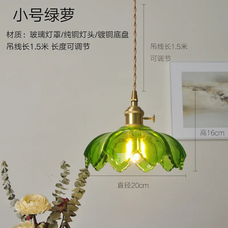 DecorBites™ Green Glass Pendant Light Switch Bar Bedroom Copper Hanging Lamp
