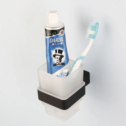 DecorBites™ Black Matte Stainless Steel Bathroom Hardware Set: Paper Holder, Toothbrush Holder, Towel Bar & Accessories