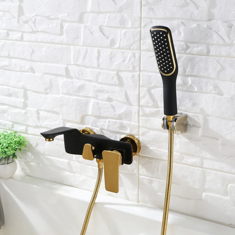 DecorBites™ Gold & White Wall Mounted Bathtub Faucet, Brass Bath Shower Mixer