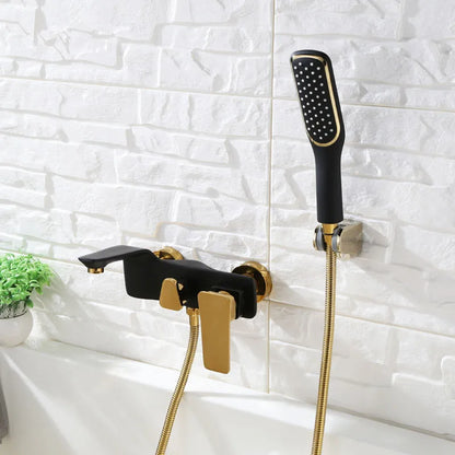 DecorBites™ Gold & White Wall Mounted Bathtub Faucet, Brass Bath Shower Mixer