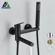 Grifo de bañera Decorbites™ de oro con caño giratorio para bañera y conjunto de ducha completo.