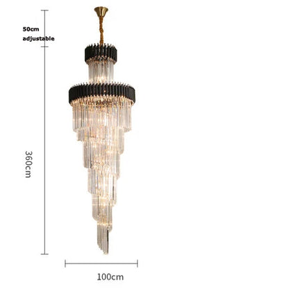 Lámpara de araña LED transparente negra cristalina DecorBites™ para vestíbulo de escalera