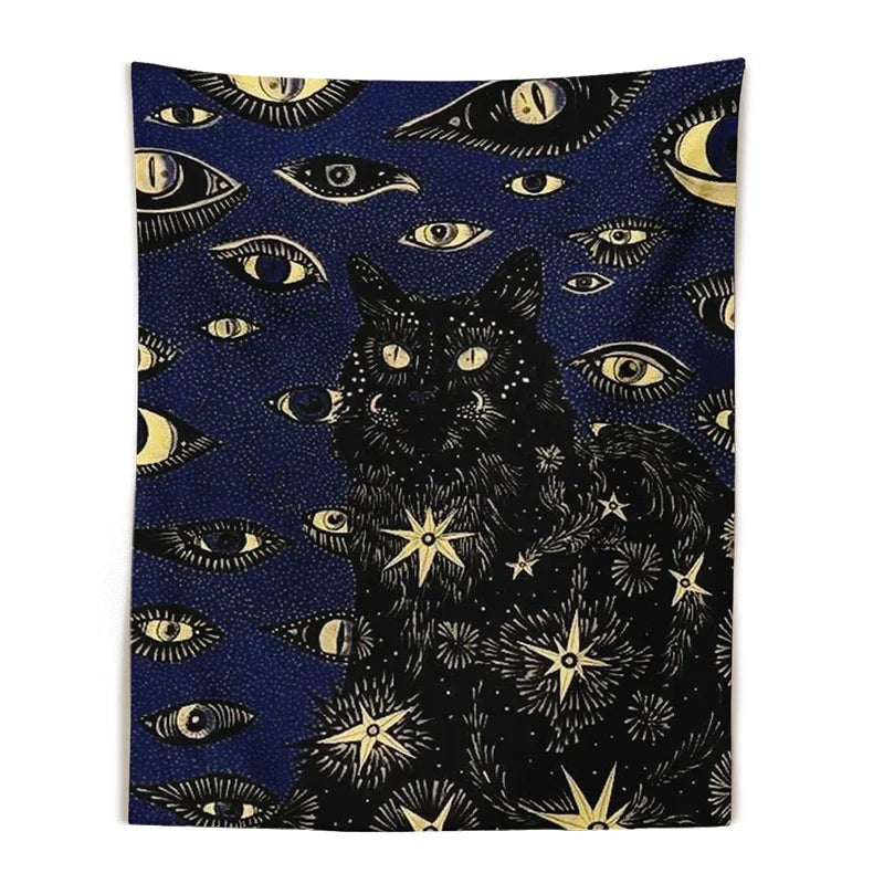 Cat Coven Witchcraft Tapestry by Decobites - Bohemian Wall Art for Aesthetic Room Decor