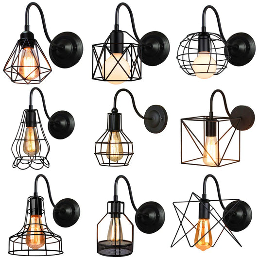 DecorBites™ Industrial Iron Wall Sconce E27 Retro Loft Vintage LED Light Fixture
