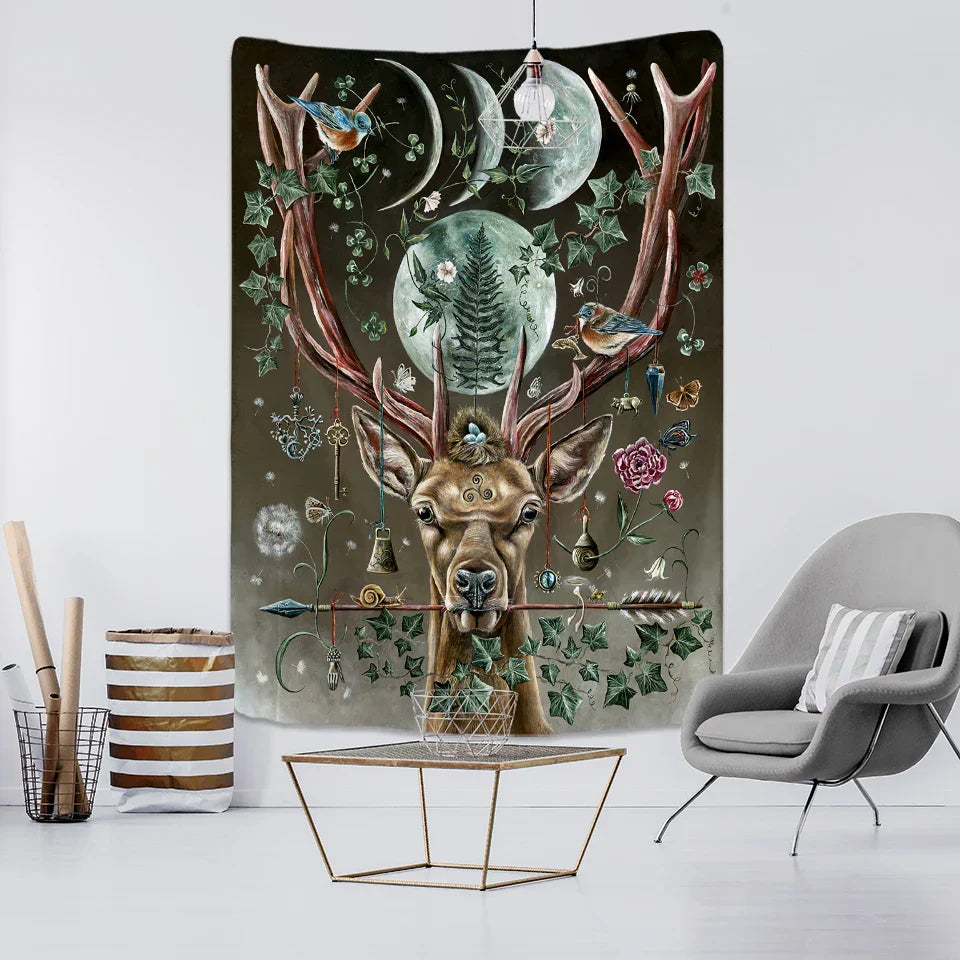 Decobites Forest Elk Hippie Wall Tapestry for Bohemian Bedroom Decor