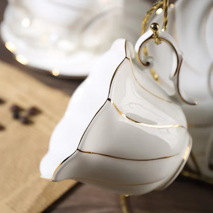 DecorBites™ Gold Wave Bone China Tea Cup Set 200ml High-grade Porcelain Drinkware