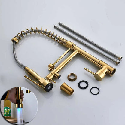 DecorBites™ Black Bronze Dual Spout Kitchen Faucet with Pull Down Sprayer