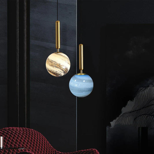 DecorBites™ Glass Planet Pendant Light: Modern LED Nordic Hanging Lamp for Living Bedroom Susp...