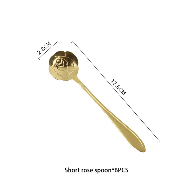 DecorBites™ Gold Flower Stainless Steel Teaspoons Set for Coffee, Desserts, and Ice Cream