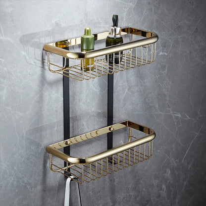DecorBites™ Gold & Black Corner Shelf: Brass Bathroom Shelves for Stylish Storage