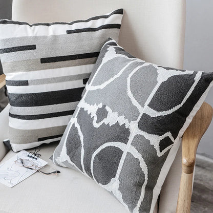 DecorBites™ Grey Embroidered Cotton Pillow Cover 45x45cm for Home Decor and Living Room