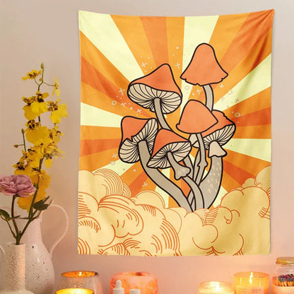 Decobites Retro Mushroom Flower Tapestry Wall Hanging for Boho Dorm Room Decor