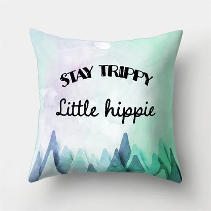 Funda de almohada DecorBites™ con hojas tropicales verdes y diseño de bosque - Decoración natural de olas del océano y montañas