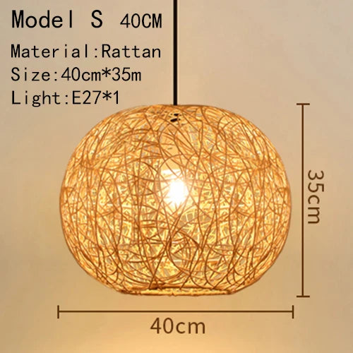 Handwoven Rattan Bamboo Pendant Light in Black