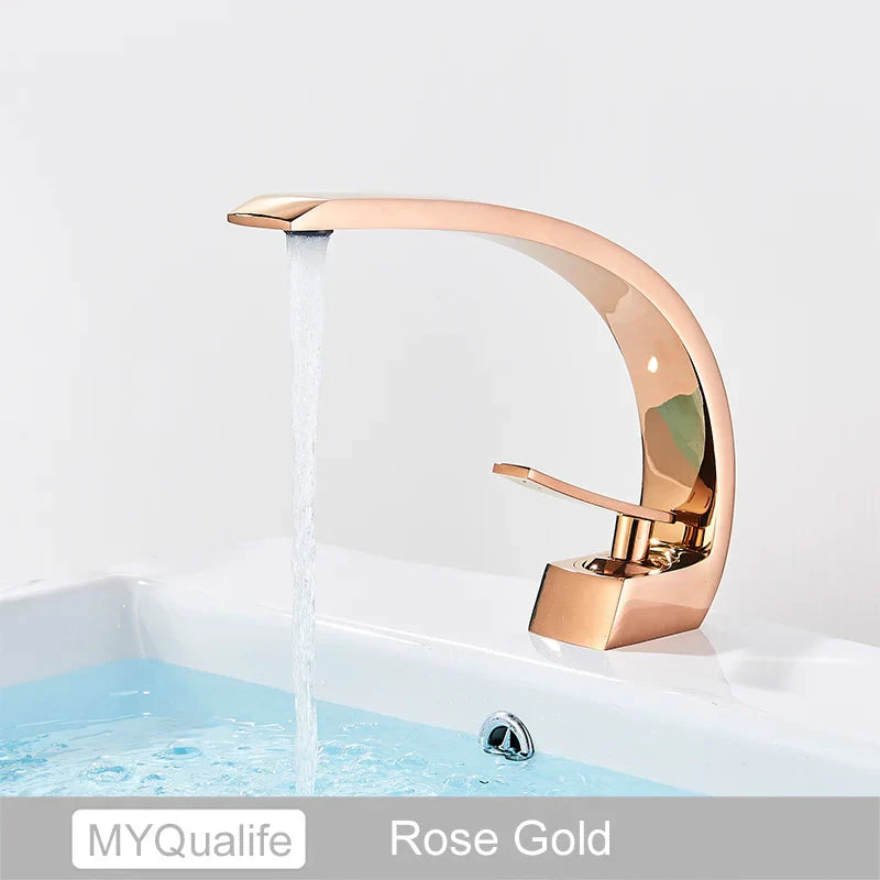 DecorBites™ Brushed Gold Basin Faucet, Deck Mounted Wash Basin Mixer for Bathroom