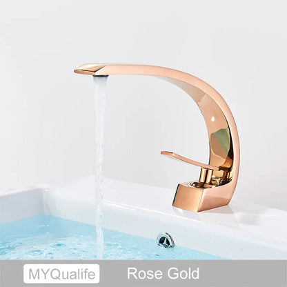 DecorBites™ Brushed Gold Basin Faucet, Deck Mounted Wash Basin Mixer for Bathroom